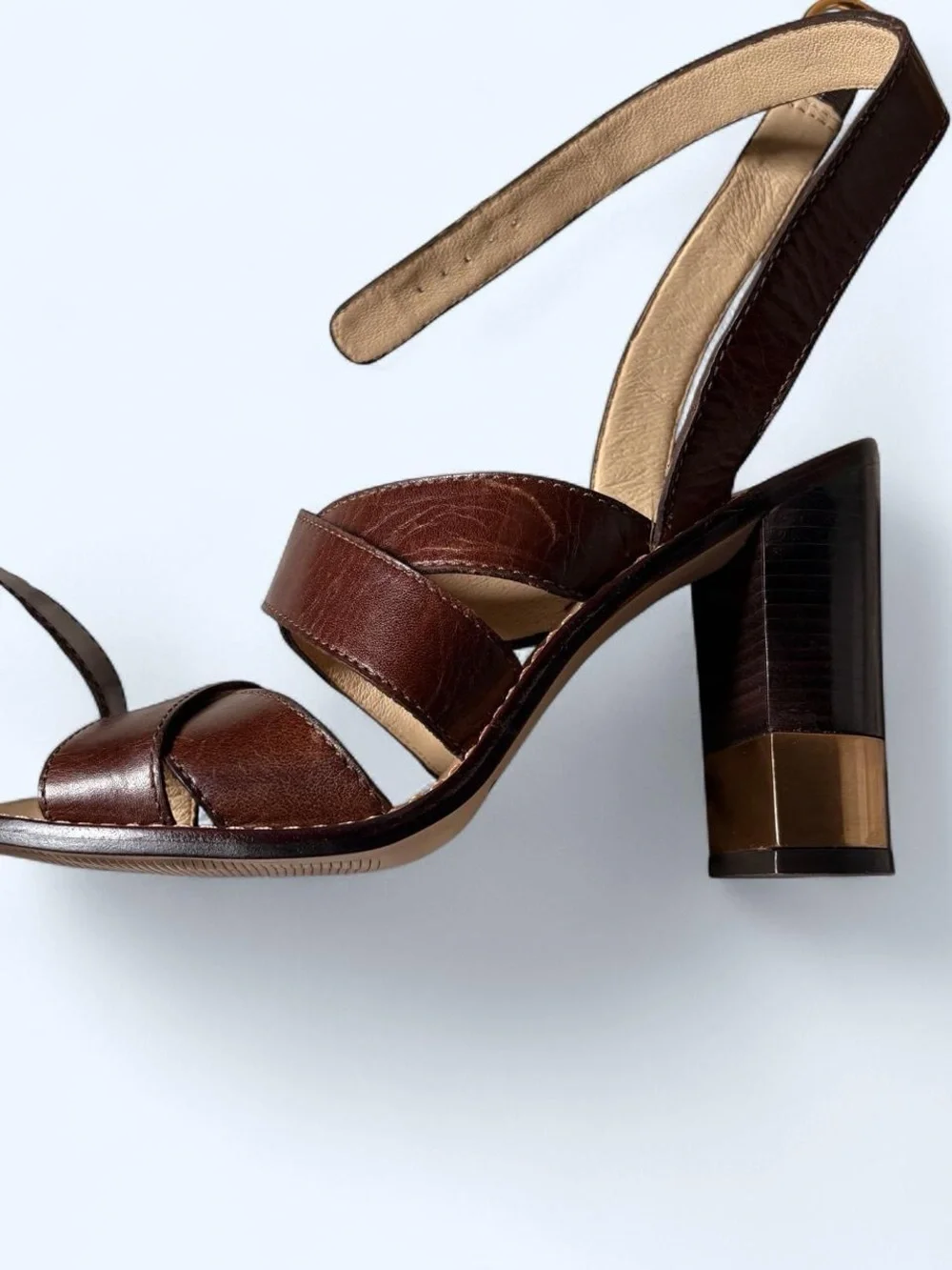 Michael Kors Brown Leather Strappy Block Heel Sandals